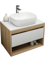 Тумба с раковиной Teymi Ritta 75 дуб эврика, матовая белая, раковина Solli 50