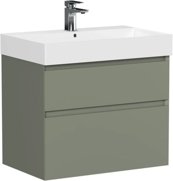 Тумба с раковиной Allen Brau Infinity 70 2 ящика, матовая олива, раковина Aquanet Sanovit Slim Synergy 70