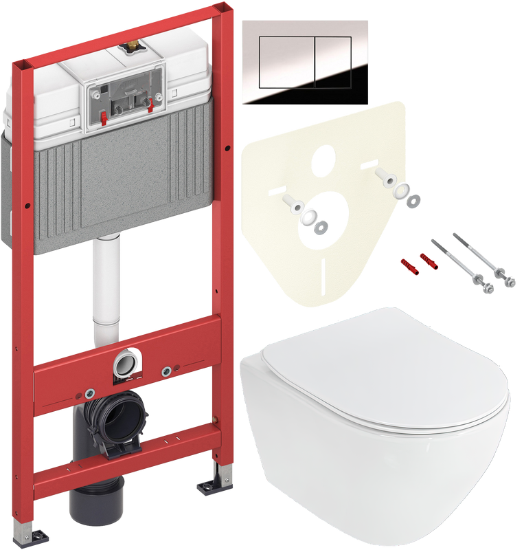Комплект Унитаз подвесной Cezares Stylus + Крышка CZR-2316-SC с микролифтом + Инсталляция TECE Now 9400412 4 в 1 с кнопкой смыва