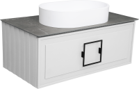 Тумба с раковиной La Fenice Cubo 90 подвесная, bianco, ручка черная, столешница черный мрамор, раковина матовая белая