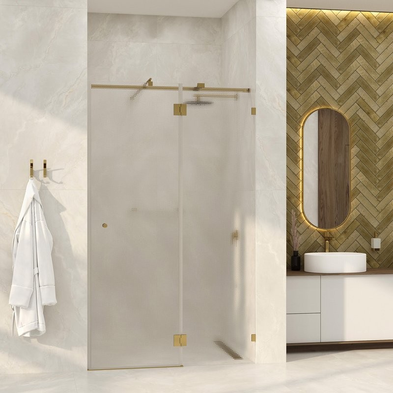 Душевая дверь в нишу Wasserkraft Ems 76H05R-TXG 120 см, текстурное стекло, фурнитура золото