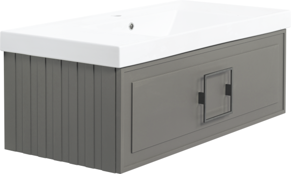 Тумба с раковиной La Fenice Cubo 100 подвесная, cappuccino, ручка черная, раковина Cubo 100