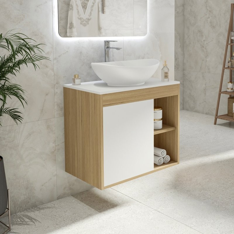 Тумба с раковиной Teymi Nura 70 дуб эврика, матовая белая, раковина Lori 60