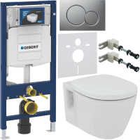 Комплект Унитаз подвесной Ideal Standard Connect + Крышка + Инсталляция Geberit Duofix UP 320 111.300.00.5 + Кнопка Sigma 01 115.770.JQ.5 лакированная, матовый хром + Крепления 111.815.00.1 к стене + Звукоизоляция