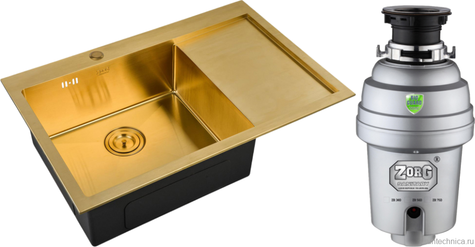 Комплект Мойка Zorg Inox PVD SZR-7851-L Bronze + Измельчитель Inox D