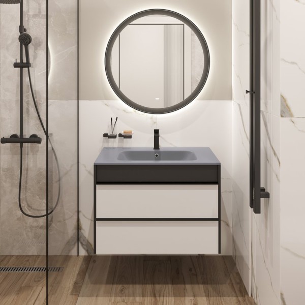 Мебель для ванной комнаты STWORKI Гриндстед 80 белый матовый, антрацит матовый, раковина 43081-112-KL антрацит