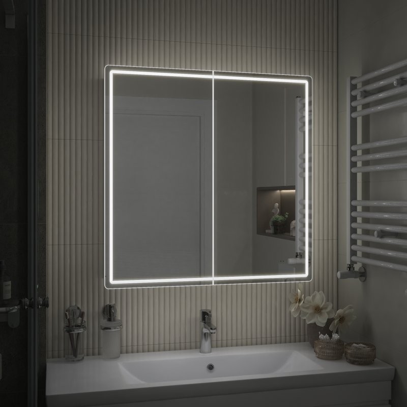 Зеркало-шкаф Vigo Geometry Comfort 80 с подсветкой и антизапотевателем, белый