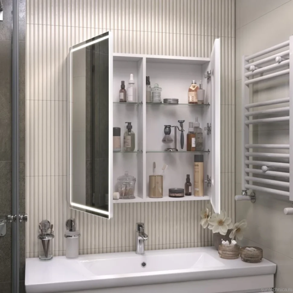 Зеркало-шкаф Vigo Geometry Comfort 80 с подсветкой и антизапотевателем, белый