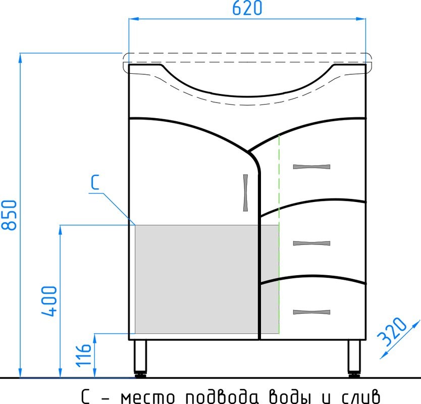 Тумба с раковиной Style Line Эко Стандарт №22 65 белая