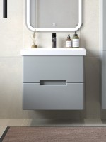 Тумба с раковиной SanStar Ориана 60 подвесная, серая, раковина Cersanit Moduo 60