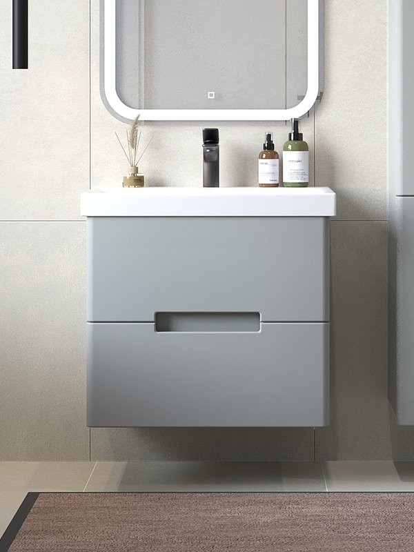 Тумба с раковиной SanStar Ориана 60 подвесная, серая, раковина Cersanit Moduo 60