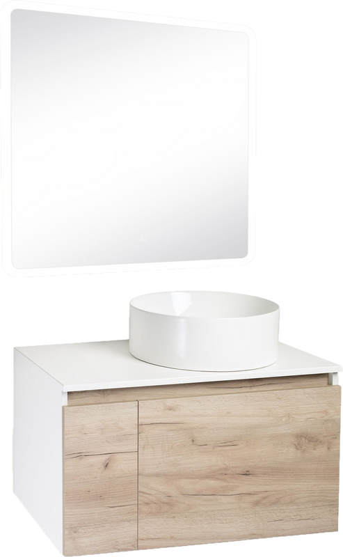 Мебель для ванной комнаты Runo Бари 80 крафтовый дуб, раковина Palla 40