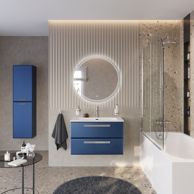 Тумба с раковиной Cezares Eco Cer-N 80 sapfiro, раковина Eco 80, ручки серые