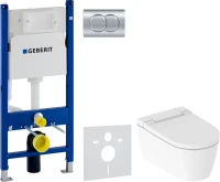 Комплект Унитаз подвесной Geberit AquaClean Sela 146.224.11.1 альпийский белый + Инсталляция Duofix Delta 458.149.21.1 с кнопкой смыва, хром + Шумоизоляция 156.050.00.1