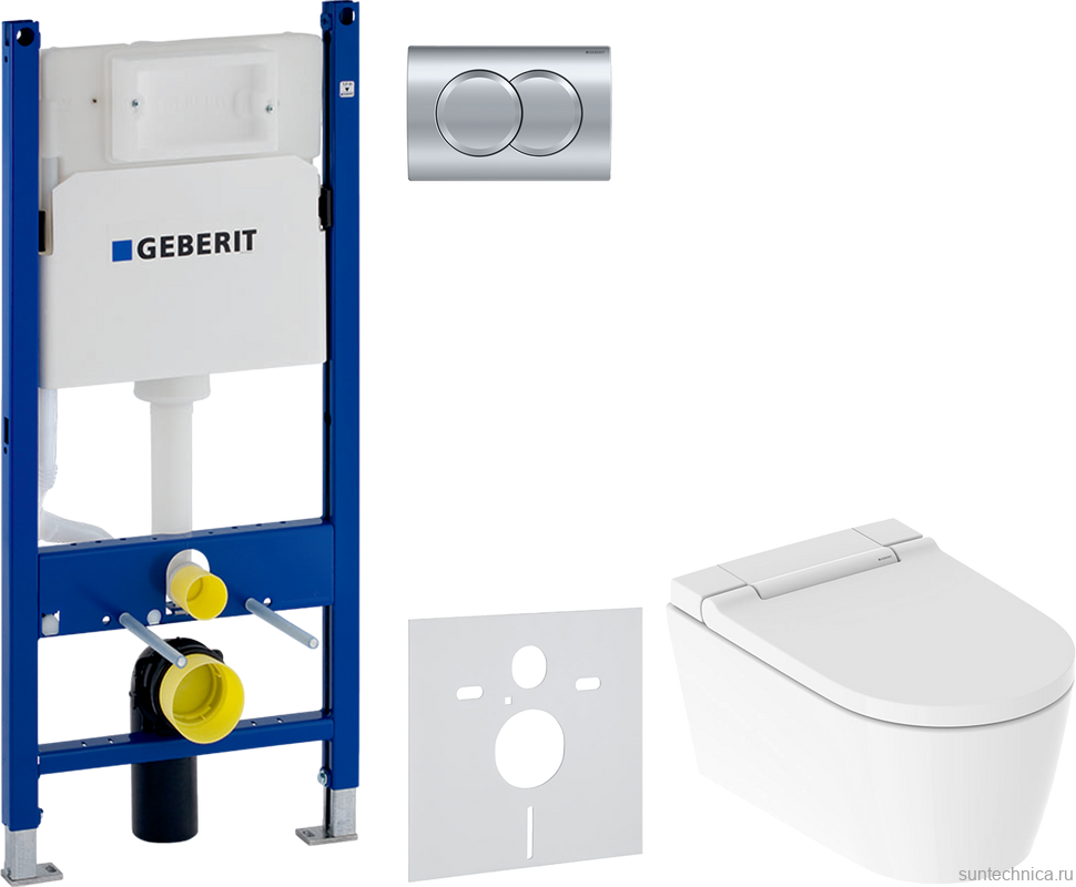 Комплект Унитаз подвесной Geberit AquaClean Sela 146.224.11.1 альпийский белый + Инсталляция Duofix Delta 458.149.21.1 с кнопкой смыва, хром + Шумоизоляция 156.050.00.1