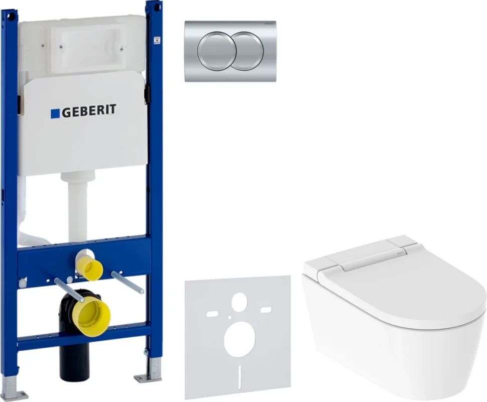 Комплект Унитаз подвесной Geberit AquaClean Sela 146.224.11.1 альпийский белый + Инсталляция Duofix Delta 458.149.21.1 с кнопкой смыва, хром + Шумоизоляция 156.050.00.1
