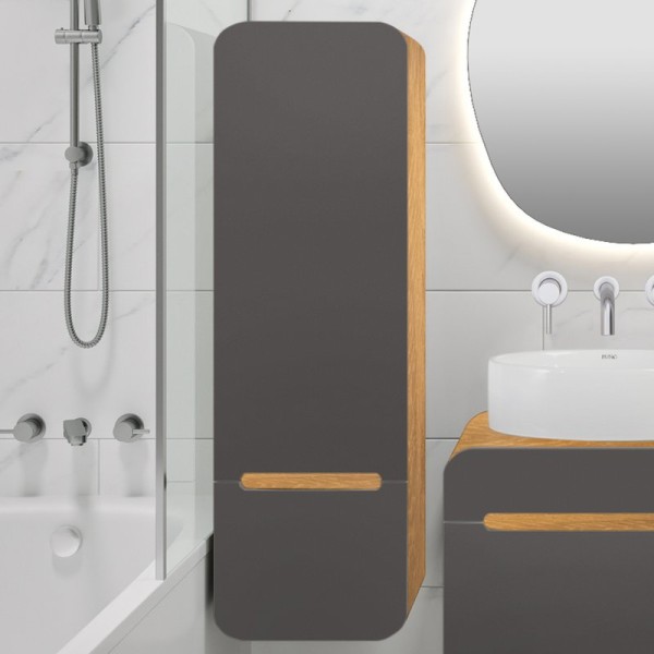 Шкаф пенал для ванной Runo Ницца 35 правый дуб натуральный, графит