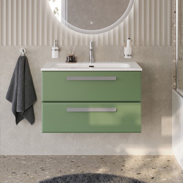 Тумба с раковиной Cezares Eco Cer-N 80 фисташковый софт, раковина Eco 80, ручки серые