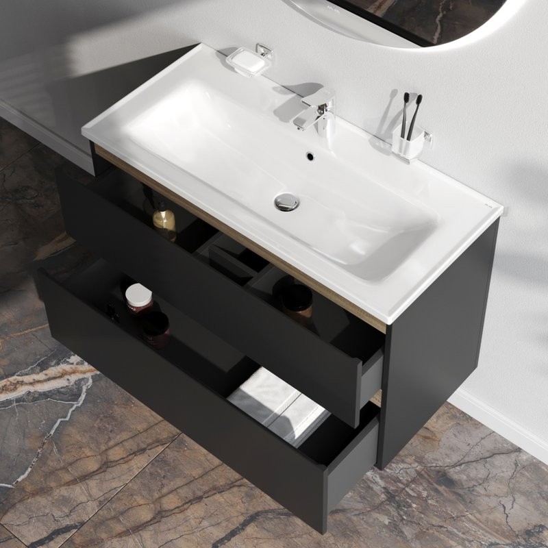 Тумба с раковиной AM.PM X-Joy 100, подвесная, черная матовая