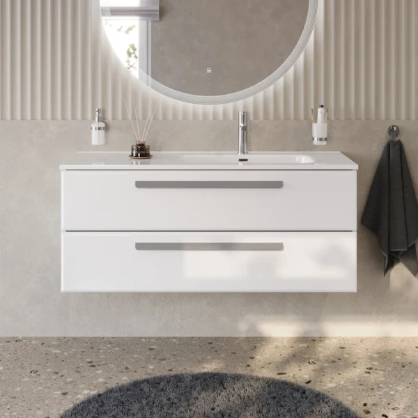 Тумба с раковиной Cezares Eco Cer-N 120 R bianco lucido, раковина Duet 120 R, ручки серые