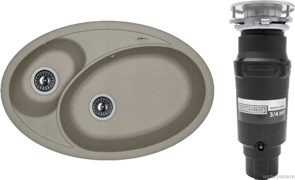 Комплект Мойка Florentina Селена 780 серый шелк + Измельчитель Bone Crusher BC 910-SL-Slim Line