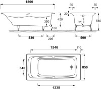 Чугунная ванна Jacob Delafon Repos 180x85 см, встраиваемая, белая, на ножках, с ручками
