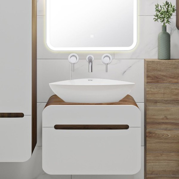 Тумба под раковину без столешницы Runo Ницца 60 темное дерево, белая