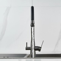 Смеситель для кухни Shevanik S968T с гибким изливом, оружейная сталь