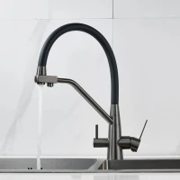 Смеситель для кухни Shevanik S968T с гибким изливом, оружейная сталь