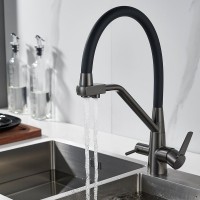 Смеситель для кухни Shevanik S968T с гибким изливом, оружейная сталь