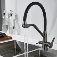 Смеситель для кухни Shevanik S968T с гибким изливом, оружейная сталь