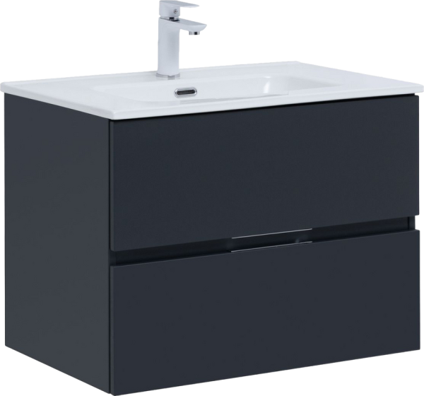 Тумба с раковиной Aquanet Алвита 70 подвесная, антрацит, 2 ящика