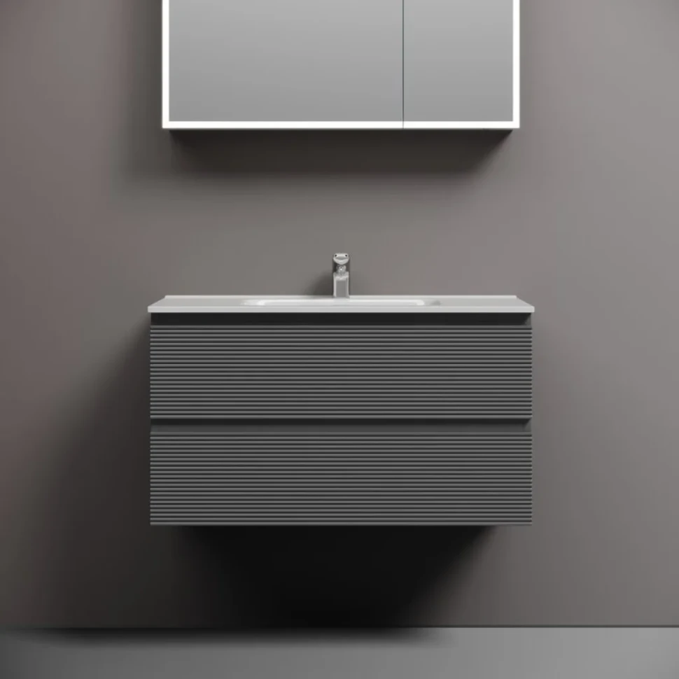 Тумба с раковиной Sancos Folk 90 grey soft, раковина CN7002