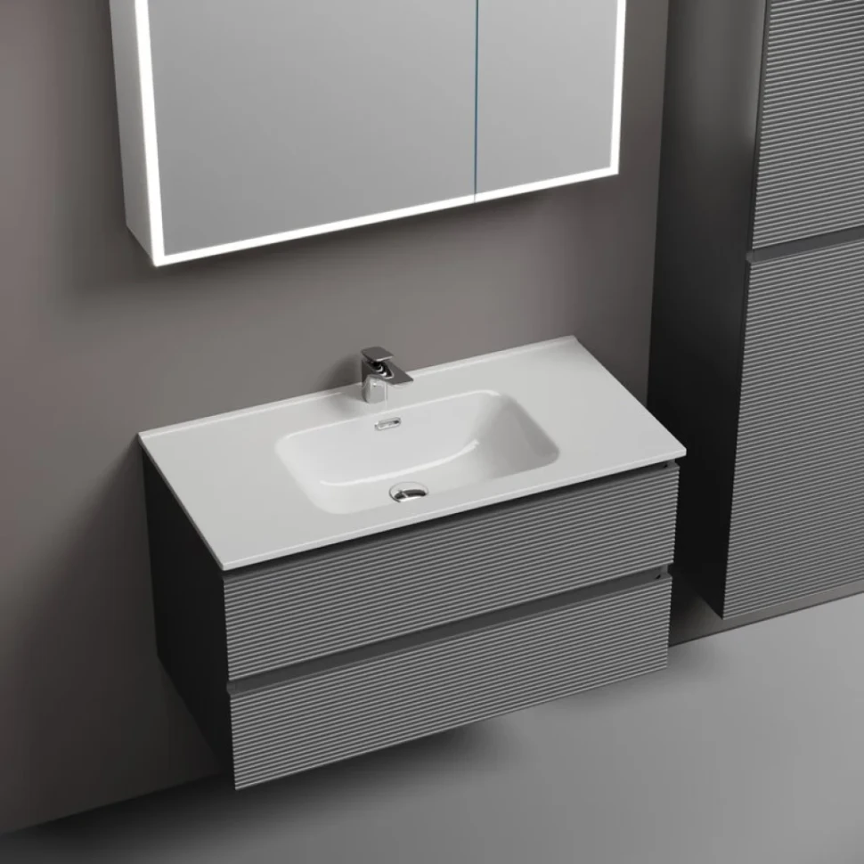 Тумба с раковиной Sancos Folk 90 grey soft, раковина CN7002