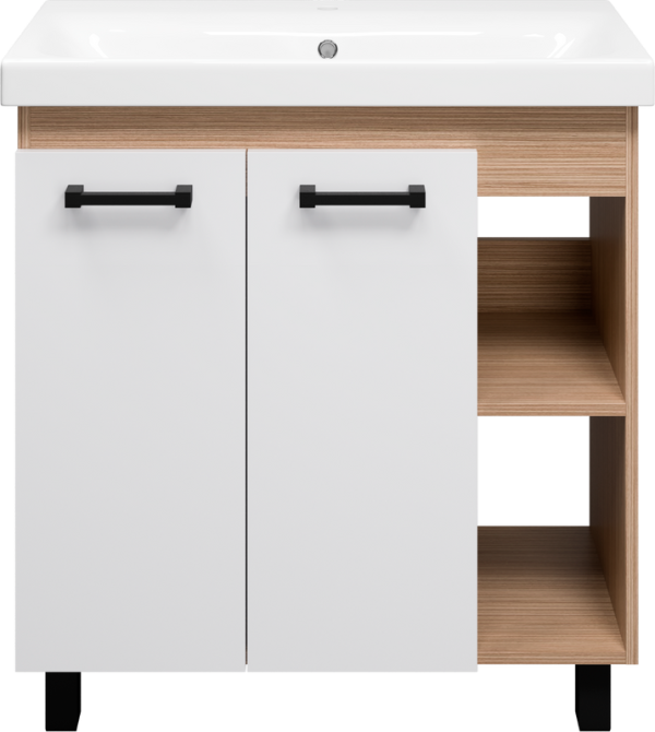 Тумба под раковину Misty Крафт 80 белая, светлое дерево