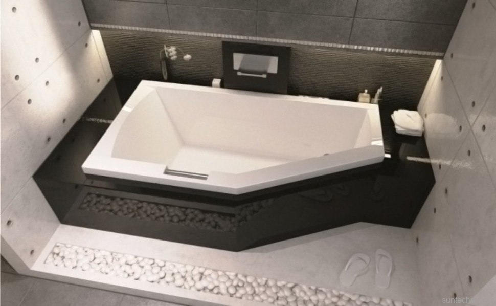 Акриловая ванна Riho Geta R 170x90 см, угловая, правая, пристенная, белая, пятиугольная, на ножках, с ручками, со сливом-переливом