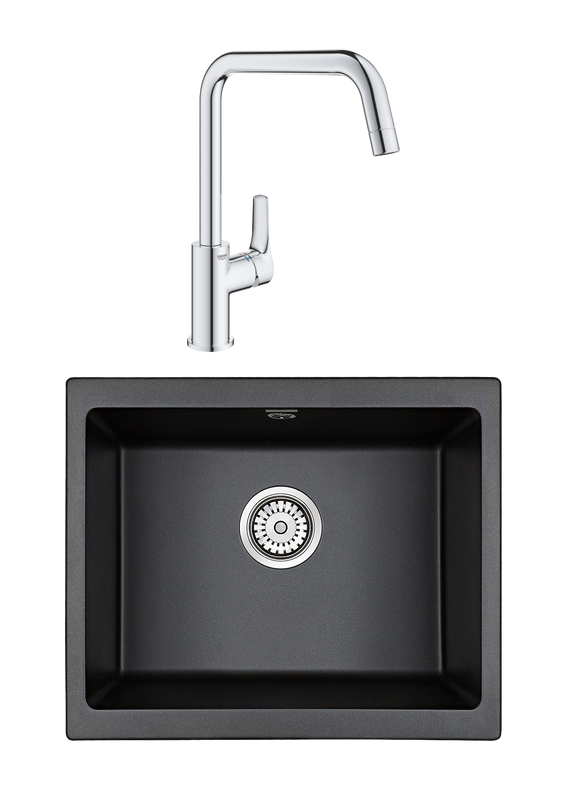 Комплект Мойка Paulmark Gera 60 PM205546-BL черный + Смеситель Grohe Eurosmart