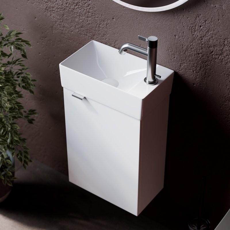 Тумба с раковиной Sancos Mini 35 R подвесная, белый глянец