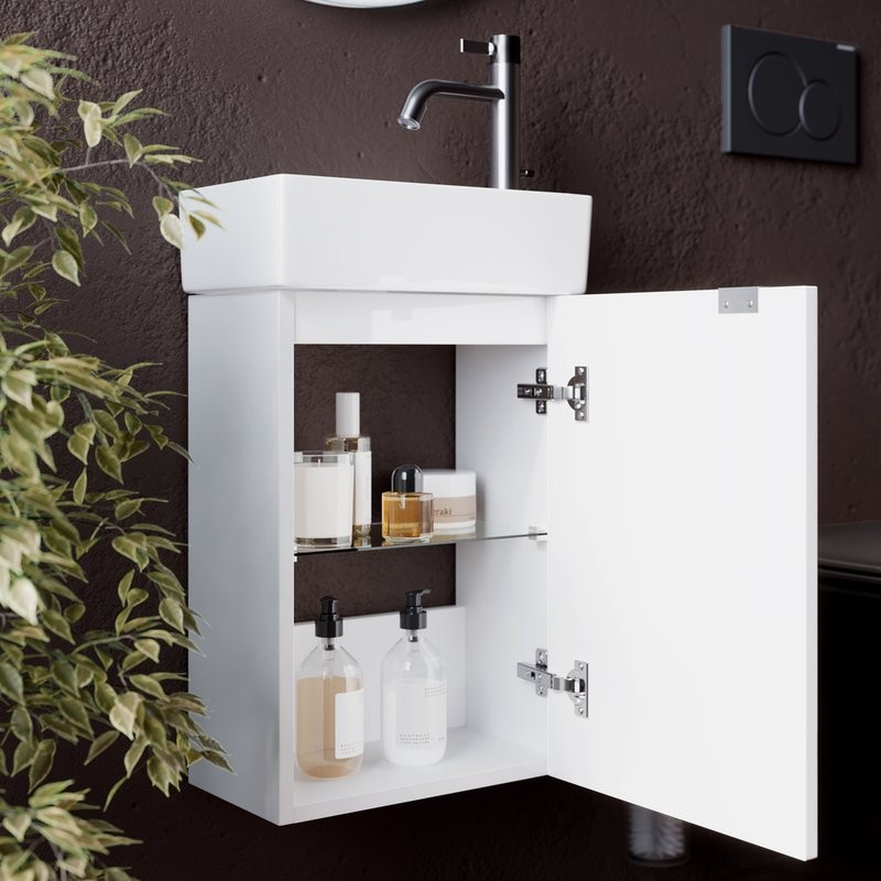 Тумба с раковиной Sancos Mini 35 R подвесная, белый глянец
