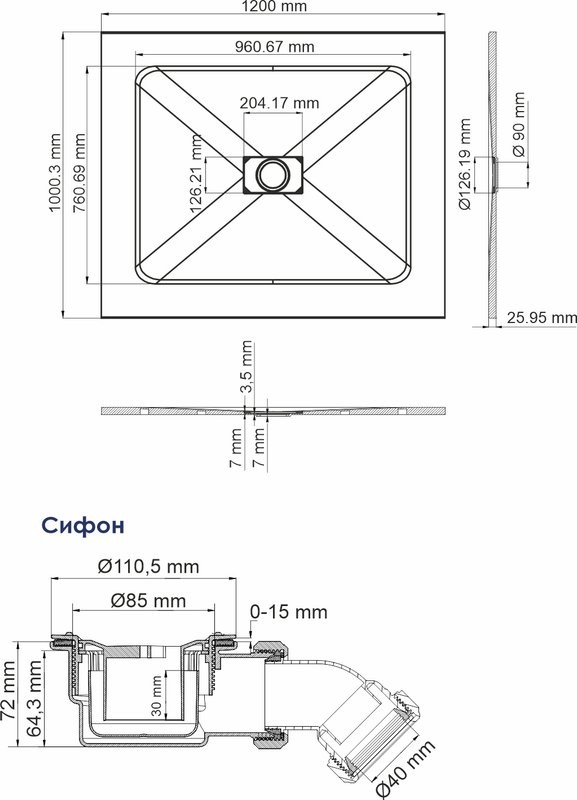 Поддон для душа Wasserkraft Elbe 74T10 100х120