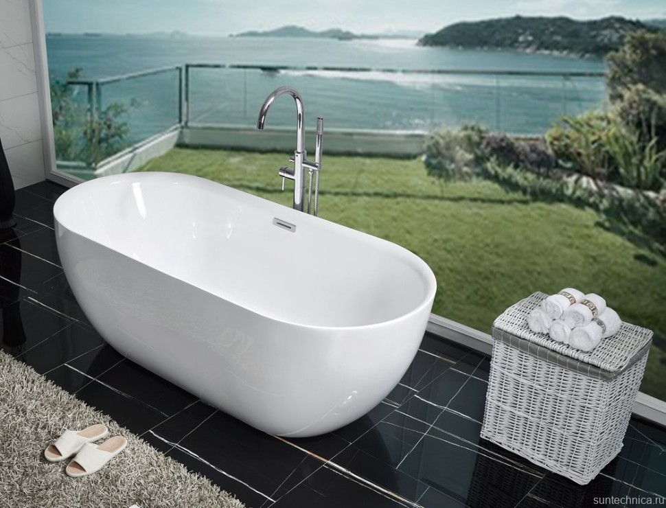 Акриловая ванна Aquanet Delight 208600 без опоры 170x80 см, отдельностоящая, белая, овальная, со сливом-переливом
