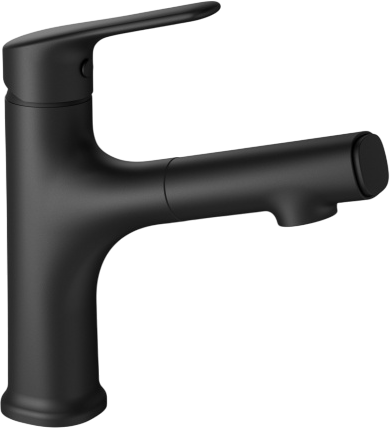 Смеситель для раковины Wonzon & Woghand WW-AE4151-MB с выдвижным изливом, черный матовый