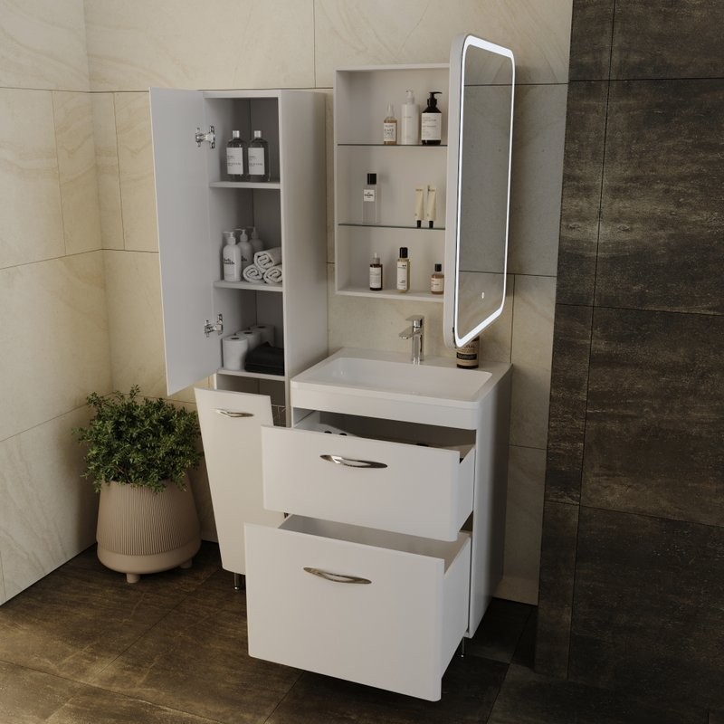 Тумба с раковиной Style Line Каре 60 напольная, Люкс Plus, белая