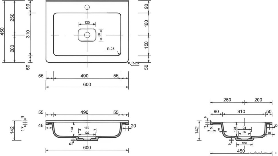 Тумба с раковиной Style Line Каре 60 напольная, Люкс Plus, белая