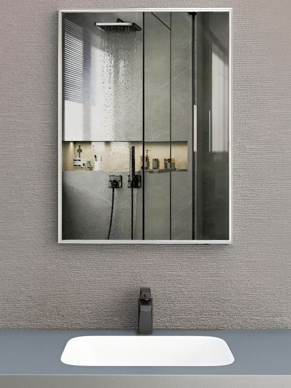 Зеркало в ванную с подсветкой Esbano ES-3803HD 60x80 см для ванной комнаты прямоугольное, с инфракрасным выключателем, со встроенной LED подсветкой с регулировкой яркости, холодный свет, с подогревом полотна, профиль хром