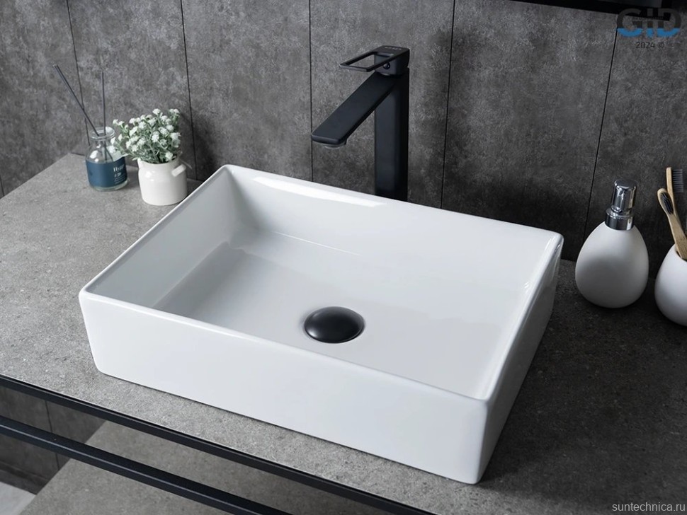 Накладная раковина GID Geometrico N1204 45 глянцевая белая, прямоугольная, фаянс