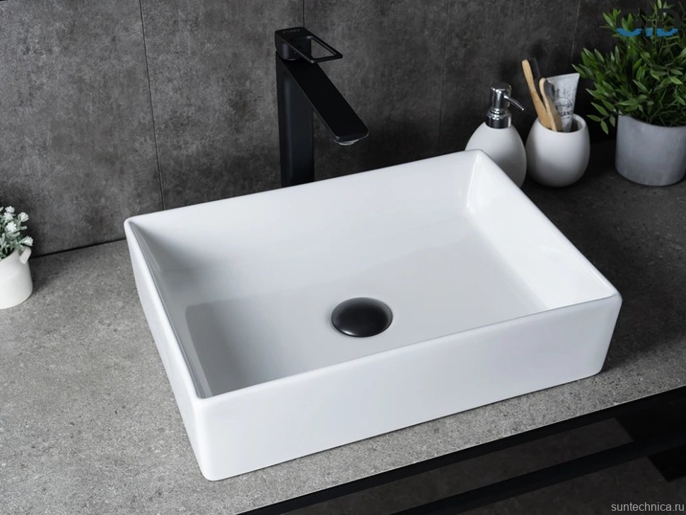 Накладная раковина GID Geometrico N1204 45 глянцевая белая, прямоугольная, фаянс