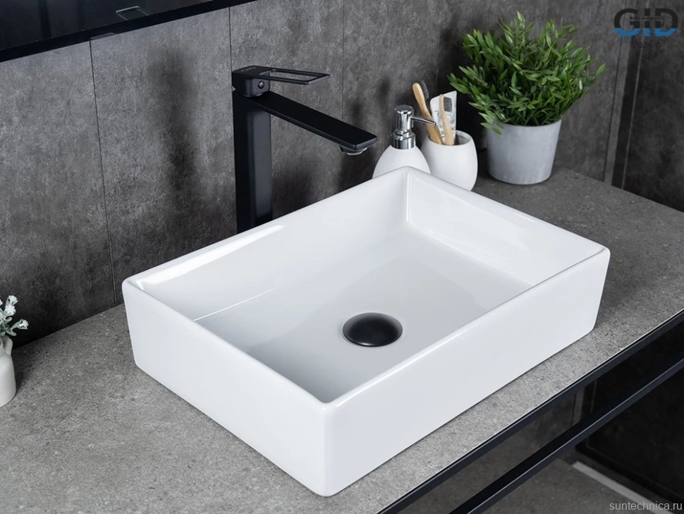 Накладная раковина GID Geometrico N1204 45 глянцевая белая, прямоугольная, фаянс