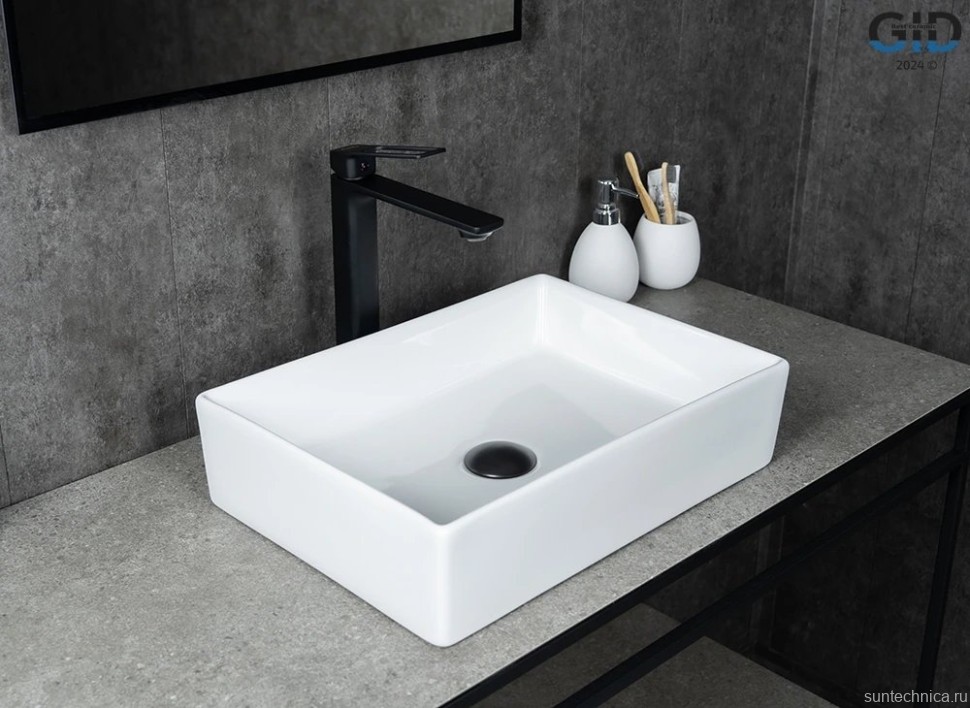Накладная раковина GID Geometrico N1204 45 глянцевая белая, прямоугольная, фаянс