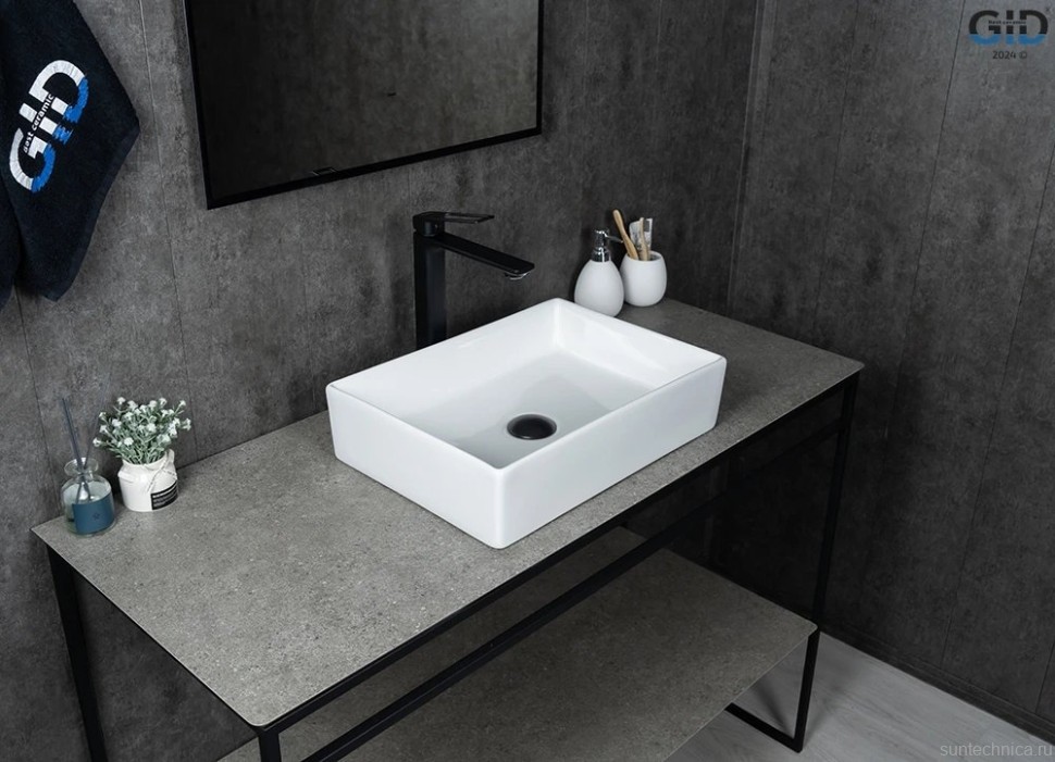 Накладная раковина GID Geometrico N1204 45 глянцевая белая, прямоугольная, фаянс